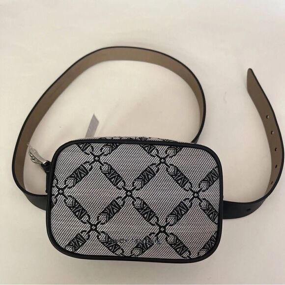 MICHAEL KORS WOMENS LOGO JACQUARD BELT BAG BLACKLT CREAMSILVER - Picture 3 of 14